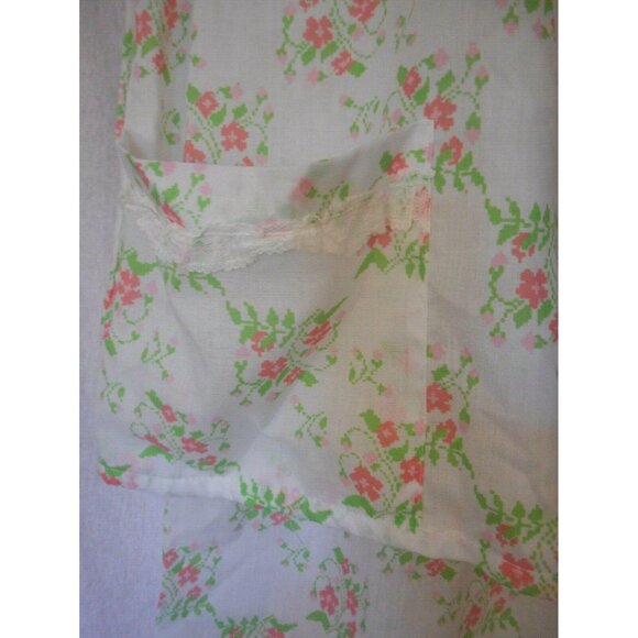 Vintage Womans Floral PJ Pajama Set Lounge pants Smock Top Pink Green white - Picture 3 of 7